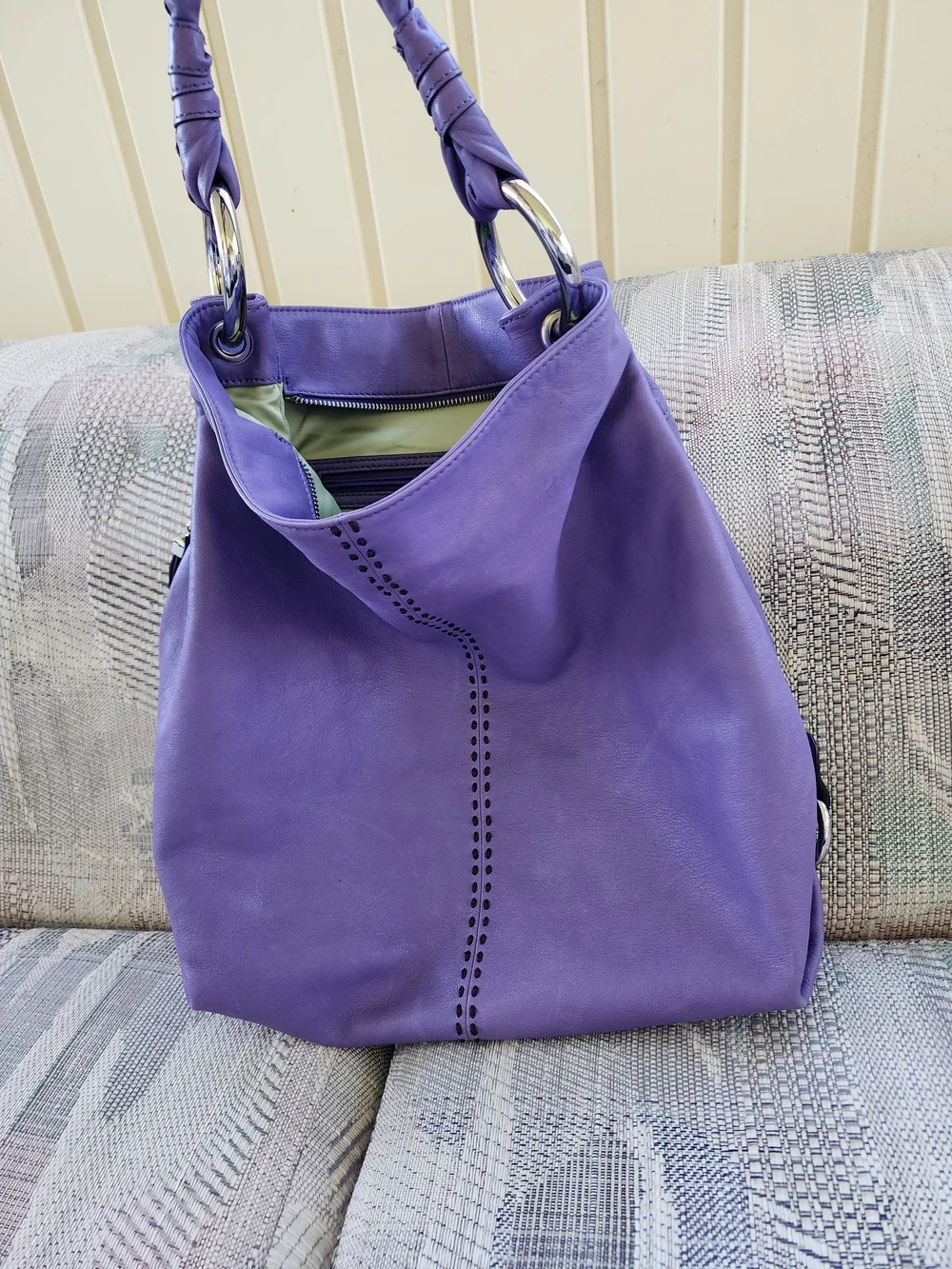 b. makowsky Purple Leather Hobo Bag with Knotted Strap